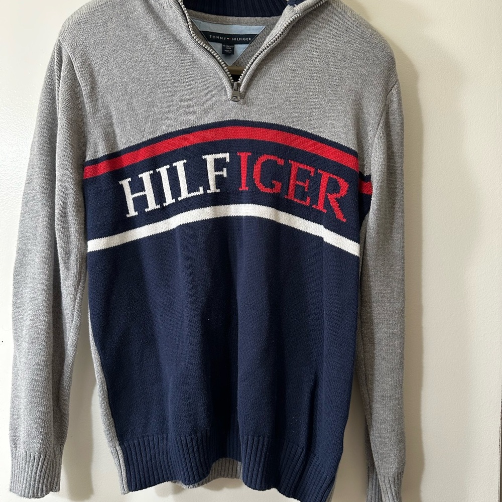 Tommy Hilfiger Gray and Blue Men's Sweater